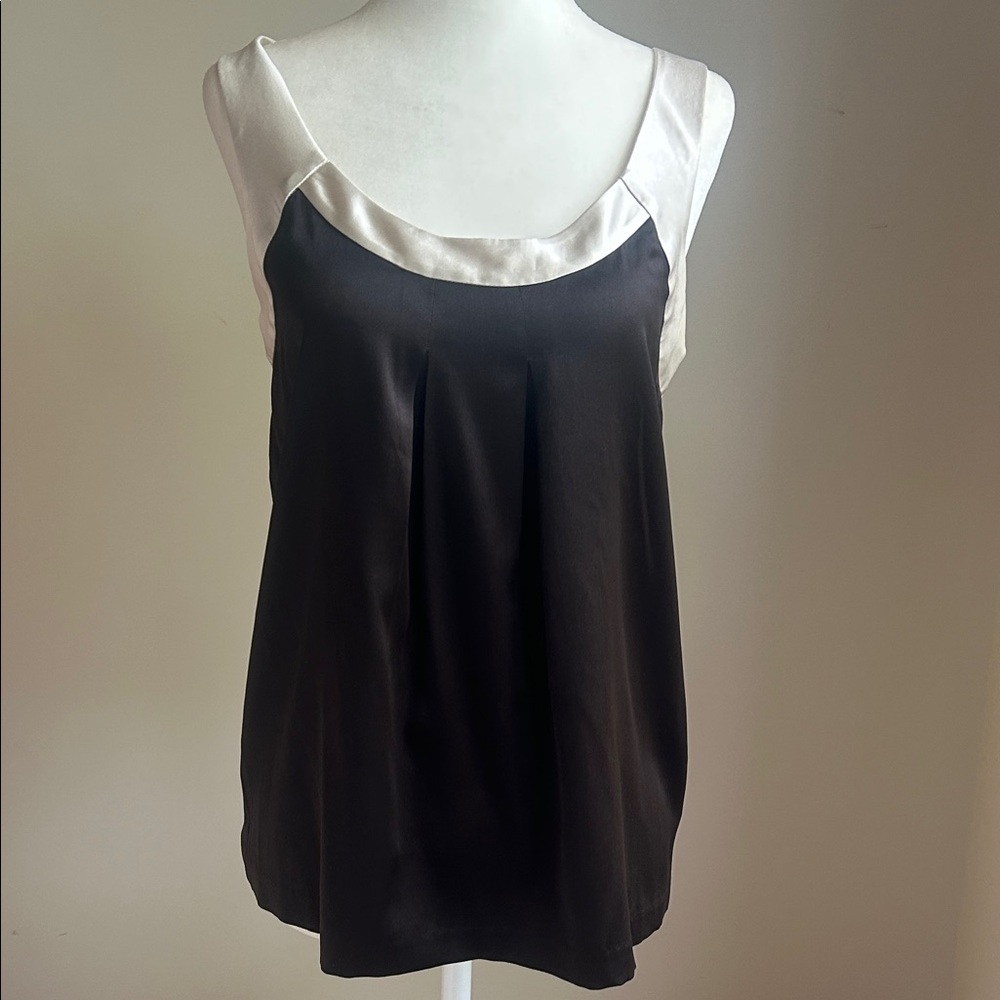 Theory Silk Charmeuse Two-Tone Black and Cream Camisole
